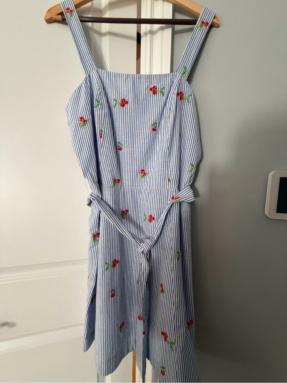 Draper James Blue & White Striped Cherry Embroidered Dress Size L